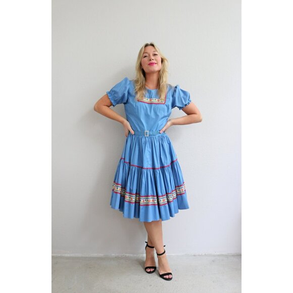 1960's Vintage Folk Embroidered Western Dress ~ Women's Extra Small Small XS SM - Picture 8 of 10